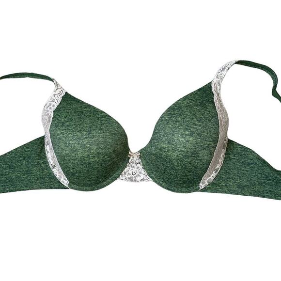 Soma Bra 36C olive green lace trim underwire padded push up excellent condition - Picture 2 of 5